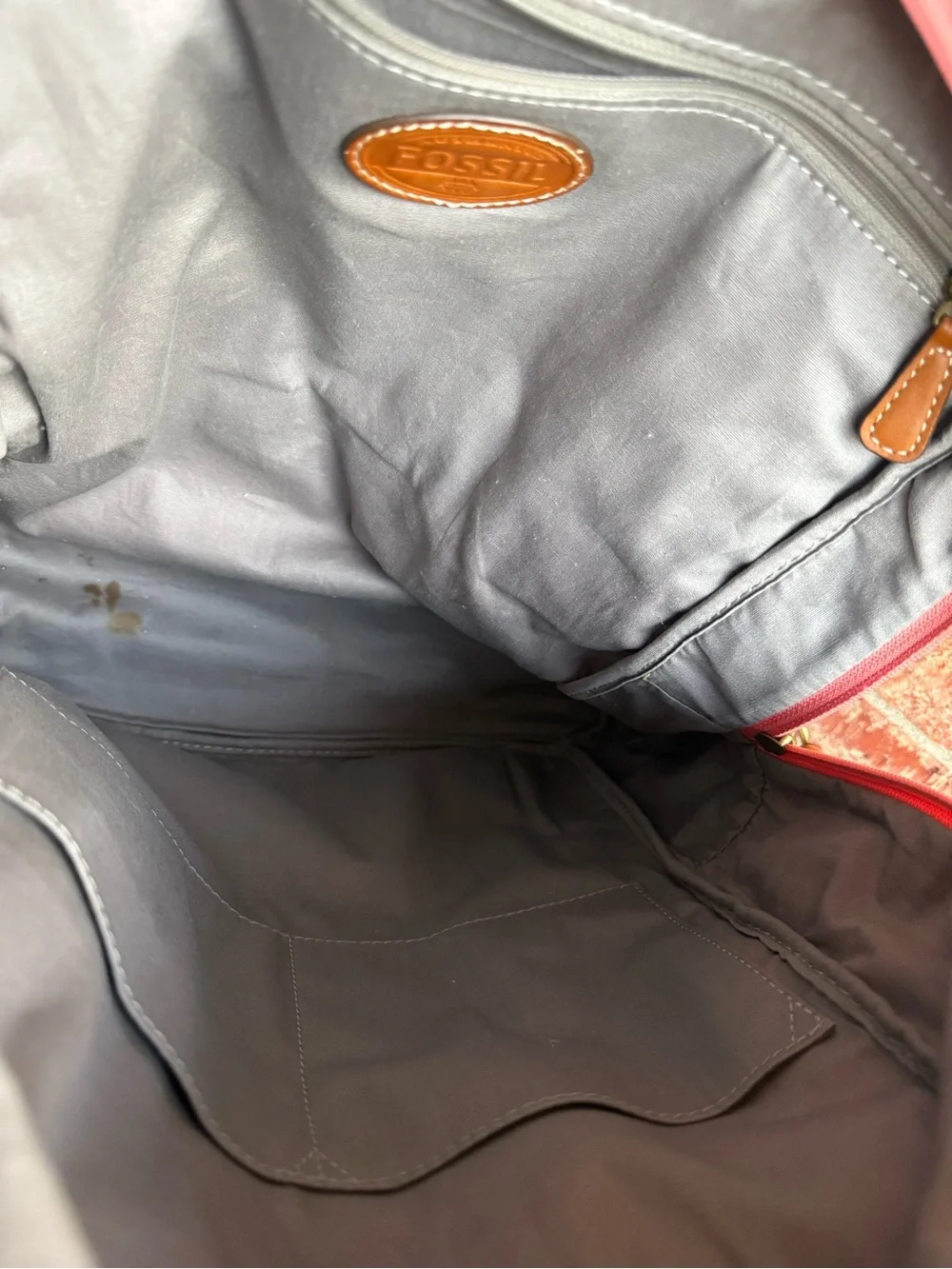 Fossil Coral Pink Owl-Print Backpack with Leather Trim
